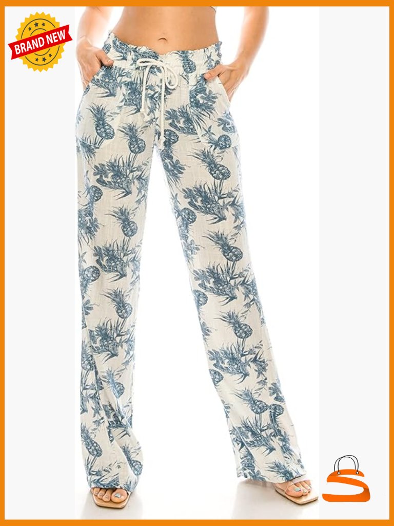 Linen Palazzo Pants - 32" Inseam Smocked Waist With Pockets